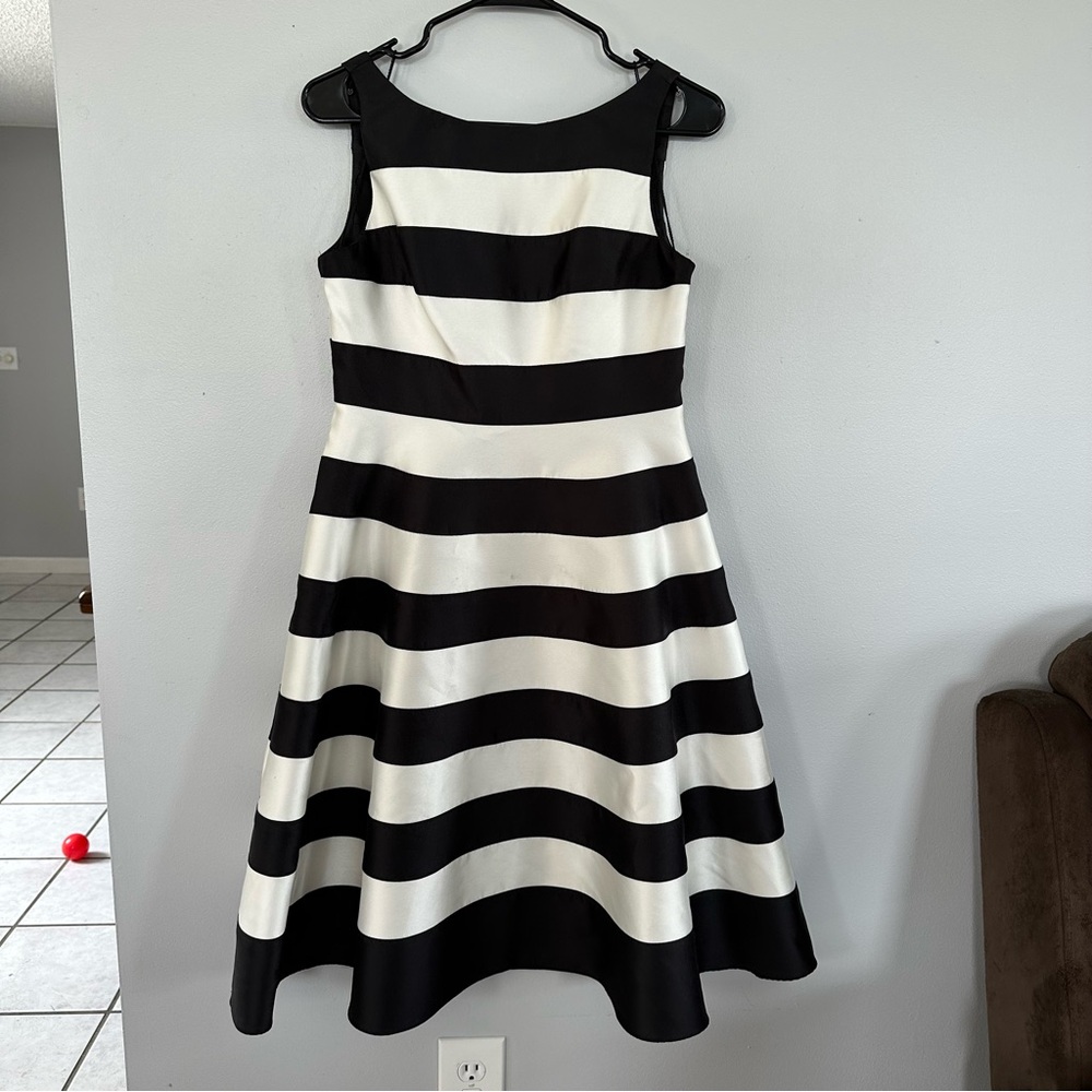 Adrianna Papell Striped Mikado fit and flare midi dress 6p